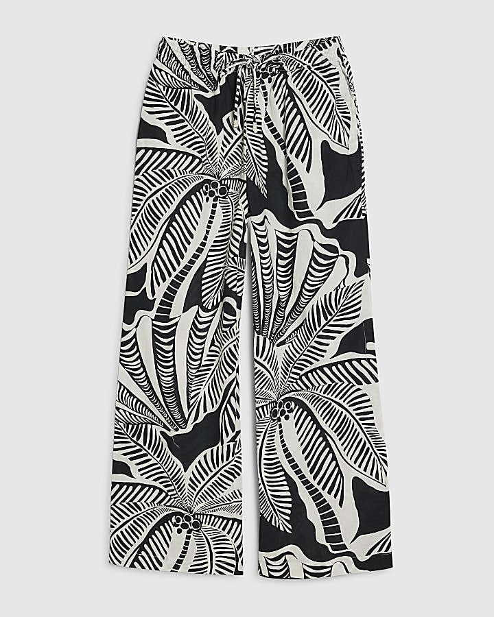 Petite Black Linen Blend Printed Trousers
