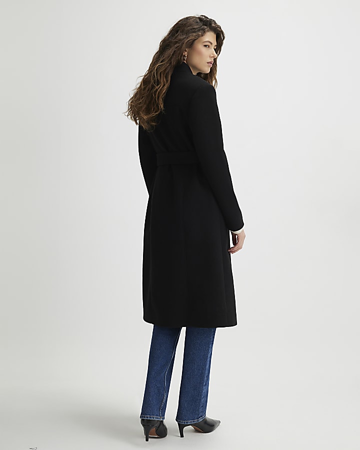 Black Clean Belted Robe Coat