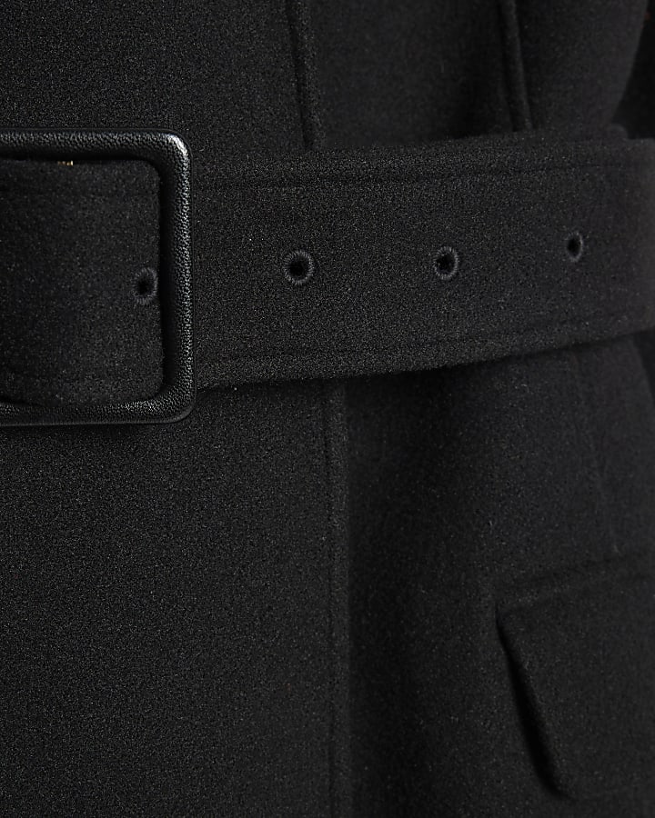 Black Clean Belted Robe Coat