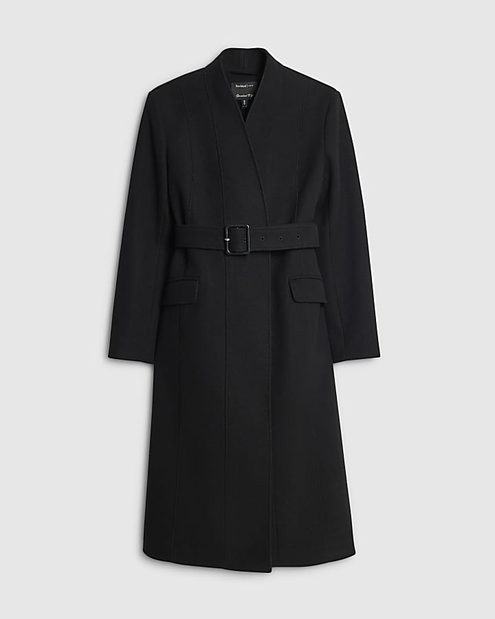 Black Clean Belted Robe Coat