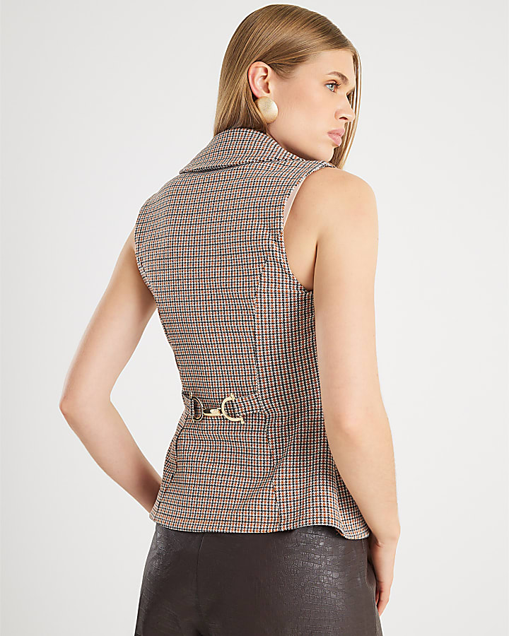 Brown Lapel Check Waistcoat