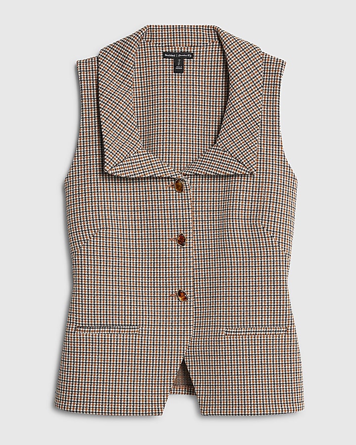 Brown Lapel Check Waistcoat