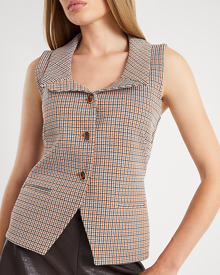 Brown Lapel Check Waistcoat