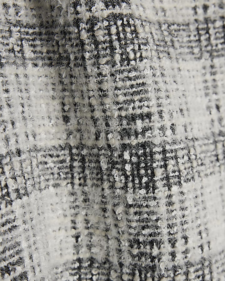 Grey Boucle Check Long Sleeve Top