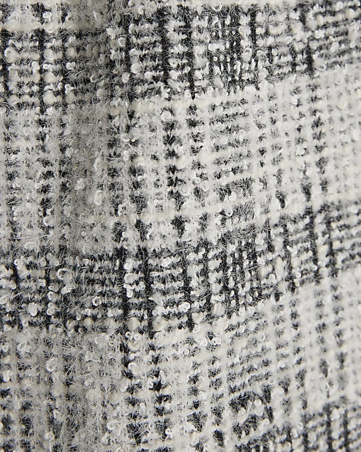 Grey Boucle Check Print Wide Leg Trousers