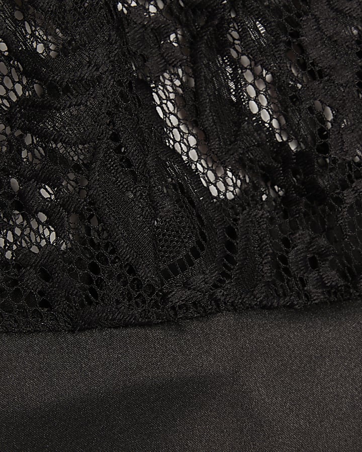 Black Lace Tie Trim Cami Top