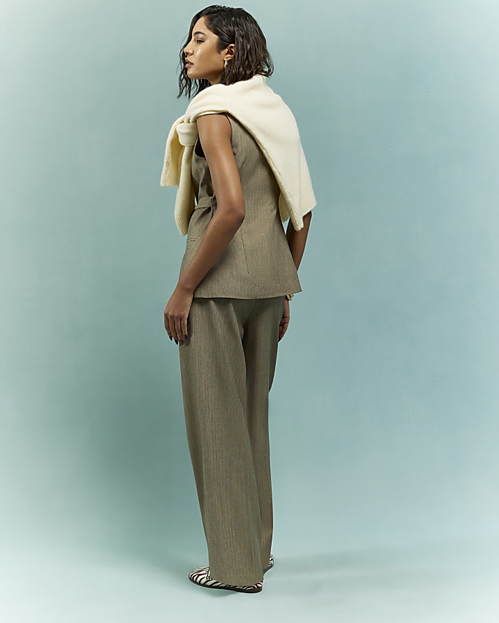Beige Tie Detail Trousers