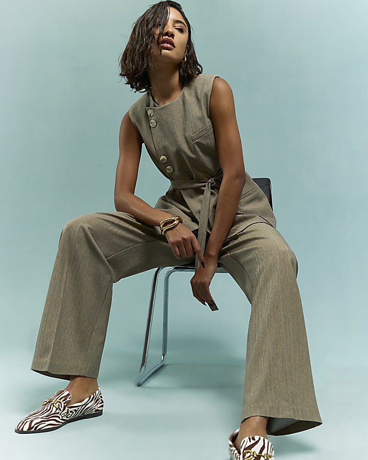 Beige Tie Detail Trousers