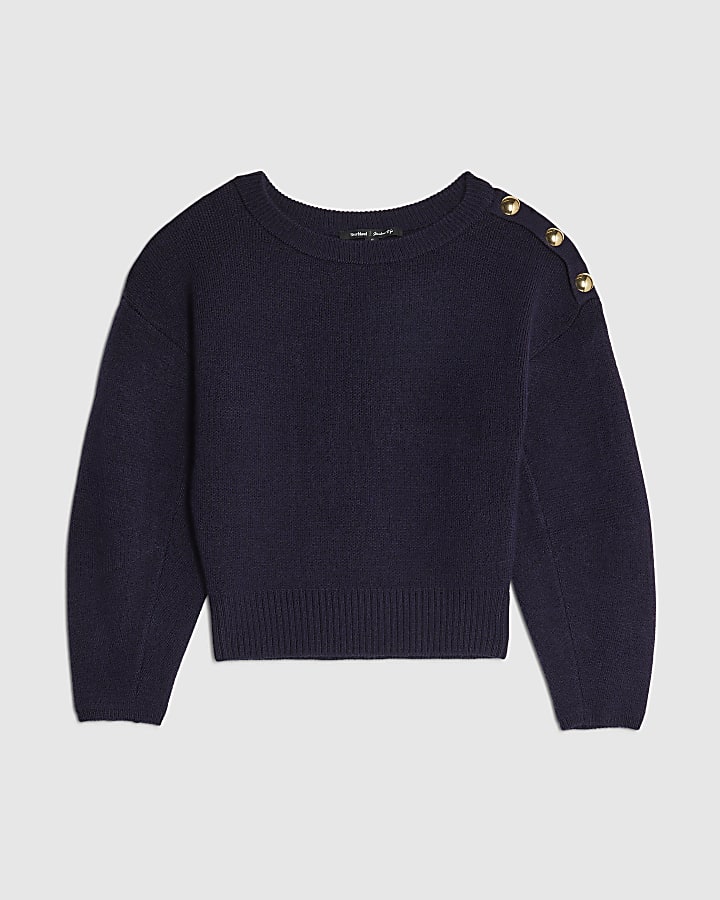 Navy Knitted Structured Sleeve Jumper