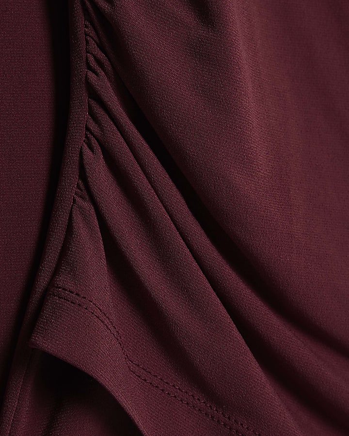 Red Long Sleeve Gold Detail Asymmetric Top