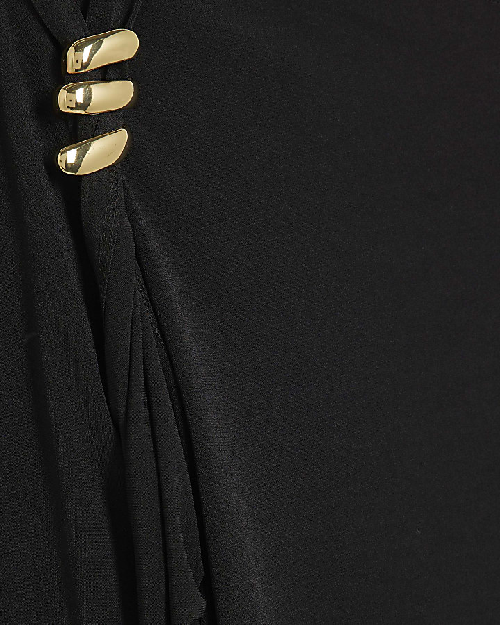 Black Long Sleeve Gold Detail Asymmetric Top