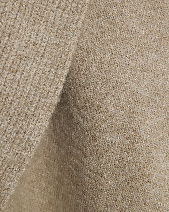 Beige Knitted Batwing Collared Cardigan