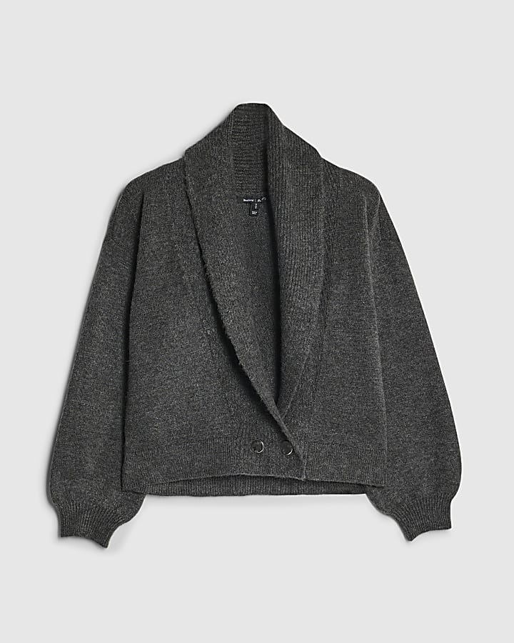 Grey Knitted Batwing Collared Cardigan