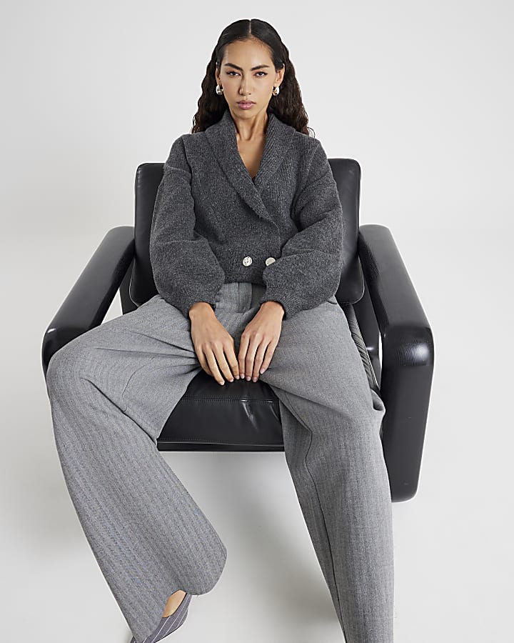 Grey Knitted Batwing Collared Cardigan