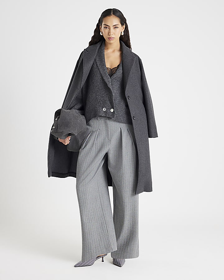 Grey Knitted Batwing Collared Cardigan