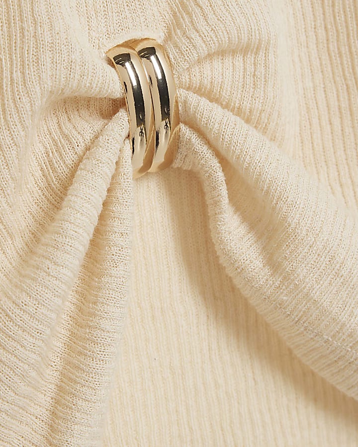 Cream Long Sleeve Gold Detail Roll Neck Top