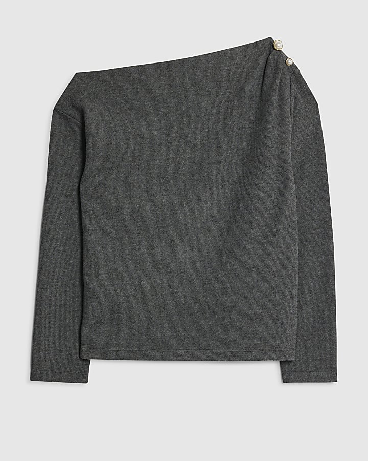 Grey Cosy Pearl Draped Top