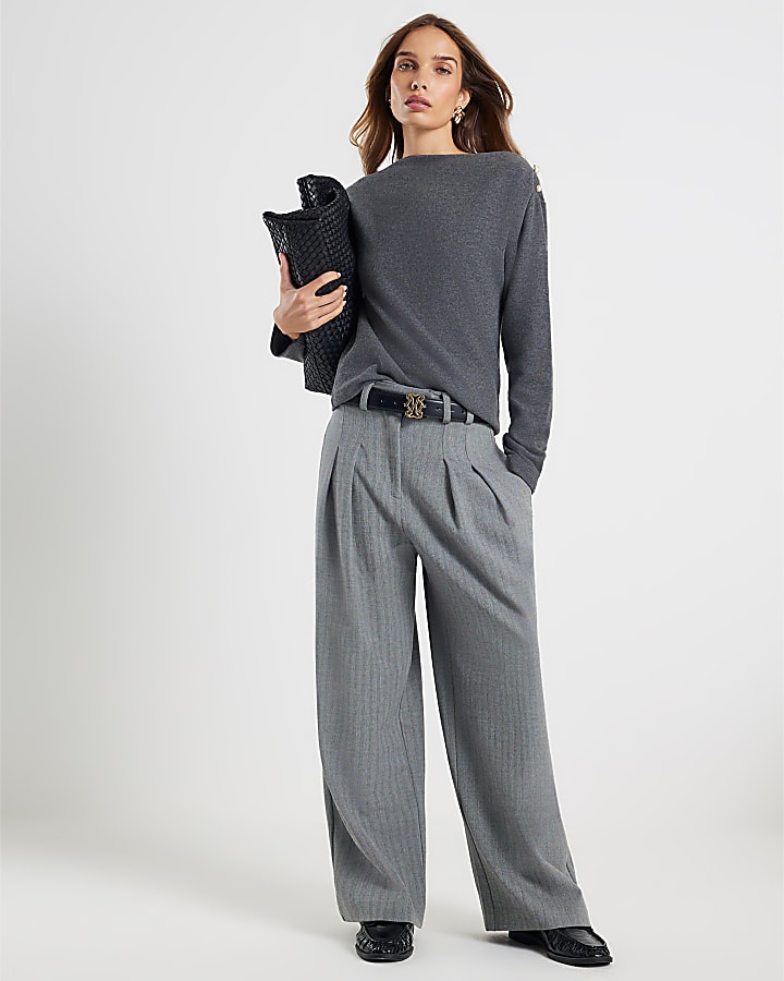 Grey Cosy Pearl Draped Top