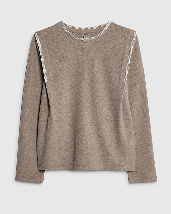 Brown Long Sleeve Whipstitch Sweatshirt