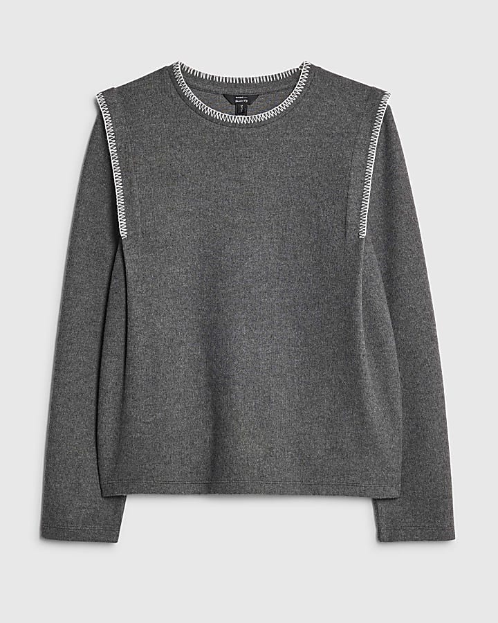 Grey Long Sleeve Whipstitch Sweatshirt