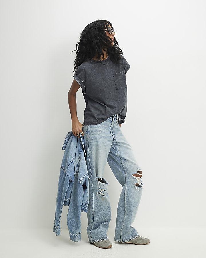 Grey Short Sleeve Burnout Pocket T-shirt