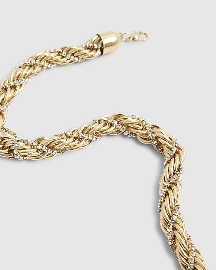 Silver Mixed Metal Twist Rope Collar Necklace