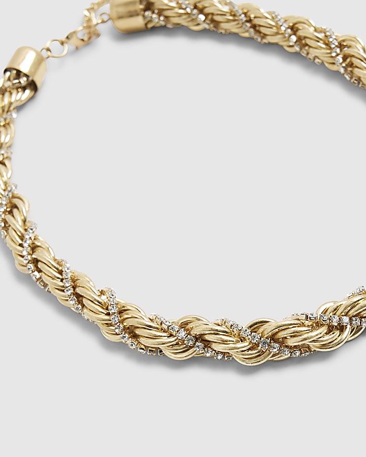 Silver Mixed Metal Twist Rope Collar Necklace