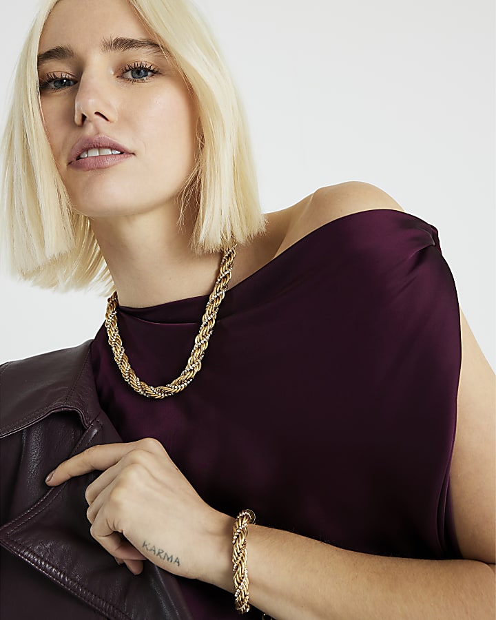 Silver Mixed Metal Twist Rope Collar Necklace