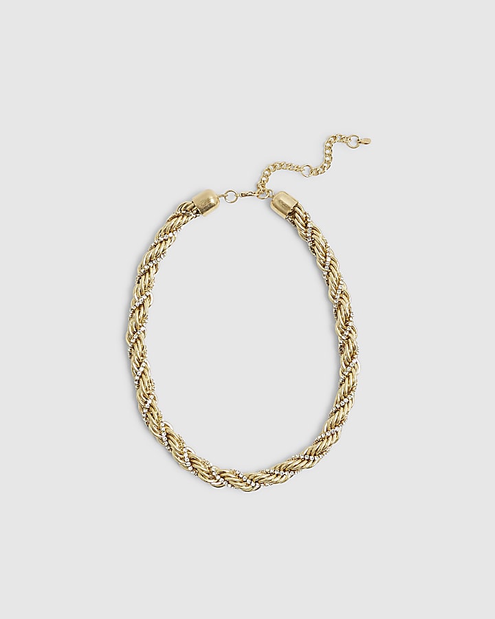 Silver Mixed Metal Twist Rope Collar Necklace