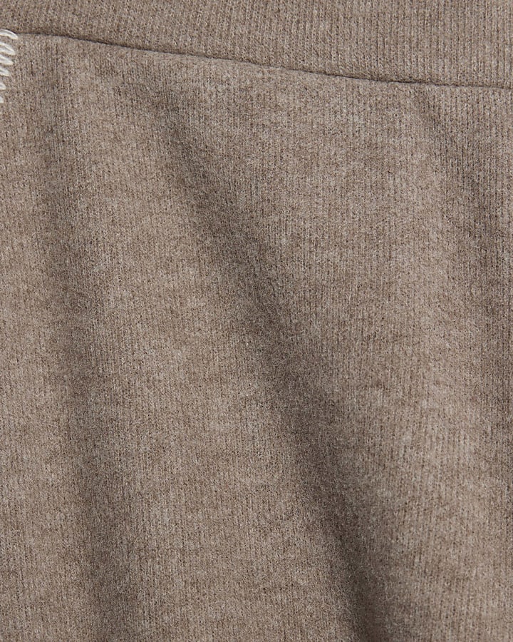Brown Whipstitch Wide Leg Joggers