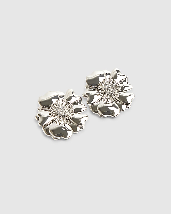 Silver Flower Stud Earrings