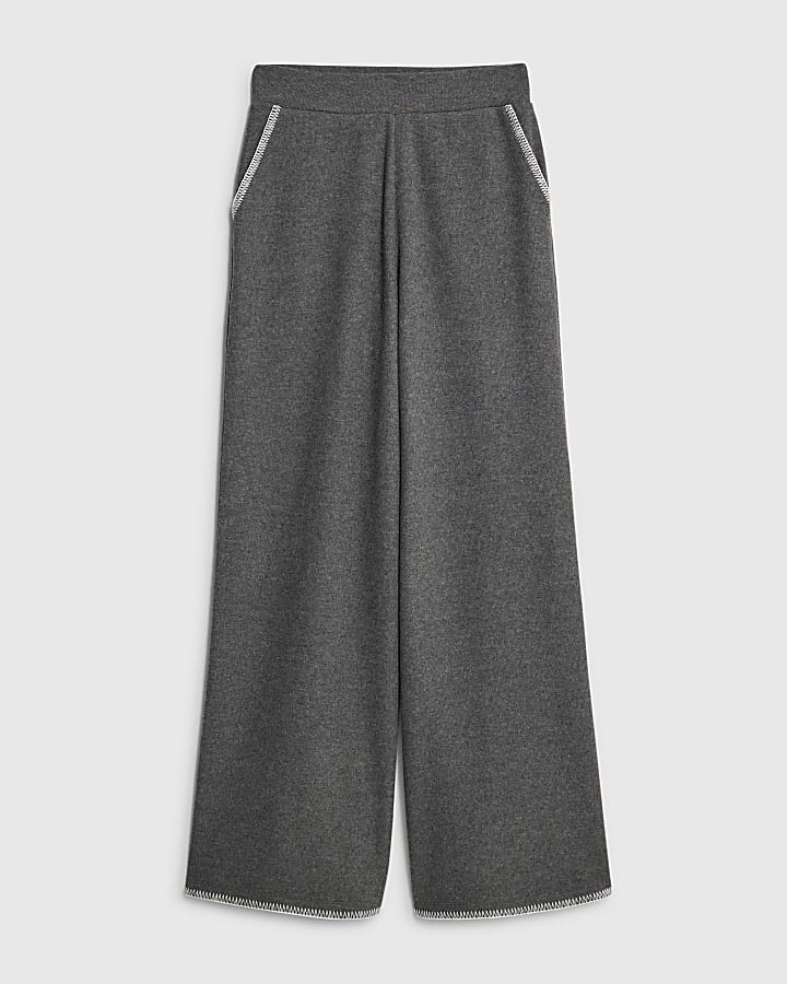 Grey Whipstitch Wide Leg Joggers