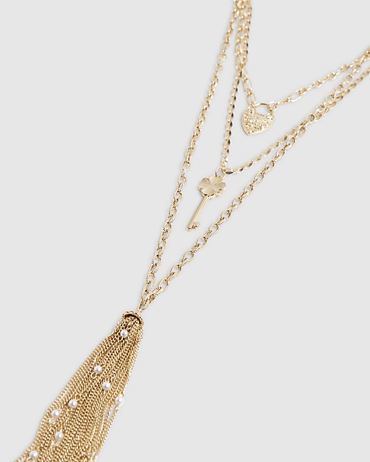 Gold Lock And Key Lariat Necklace