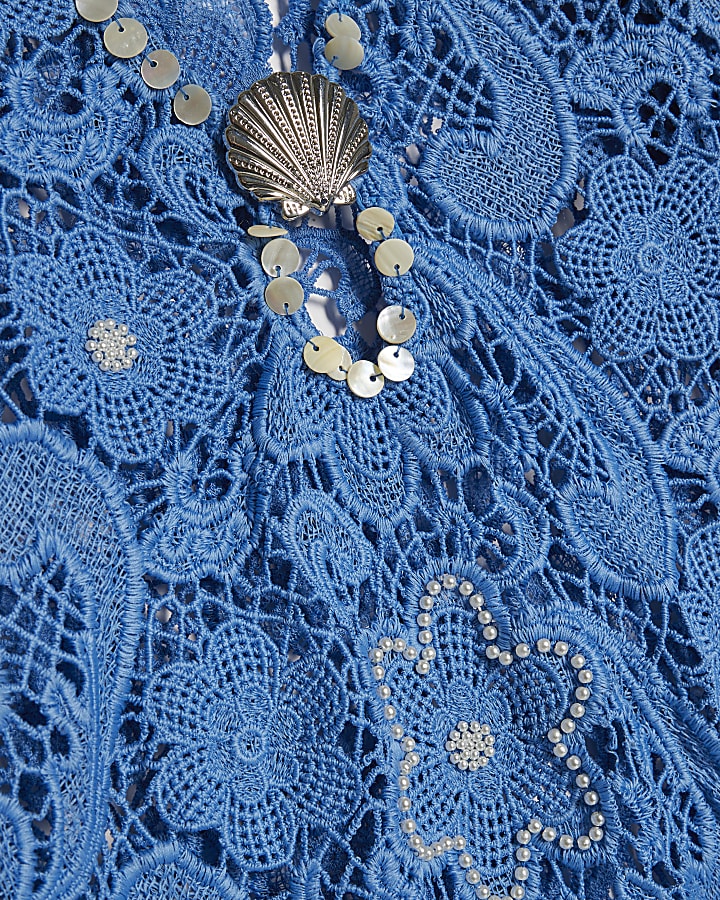 Blue Crochet Shell Maxi Dress