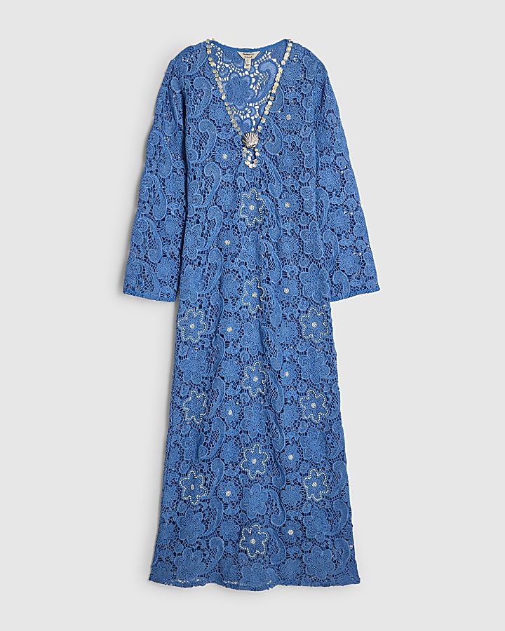 Blue Crochet Shell Maxi Dress
