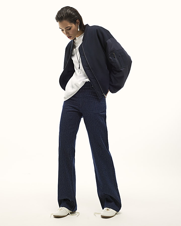 Navy Oversized Hybrid Bomber Jacket