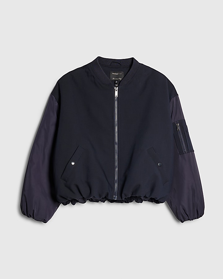 Navy Oversized Hybrid Bomber Jacket