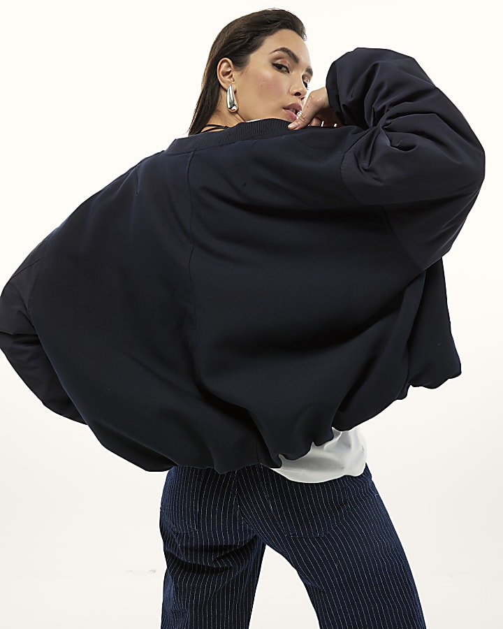 Navy Oversized Hybrid Bomber Jacket