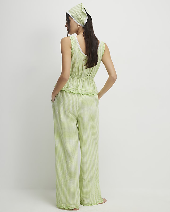 Green Gingham Loungewear Trousers Set