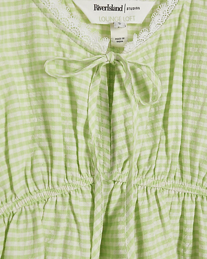 Green Gingham Loungewear Trousers Set