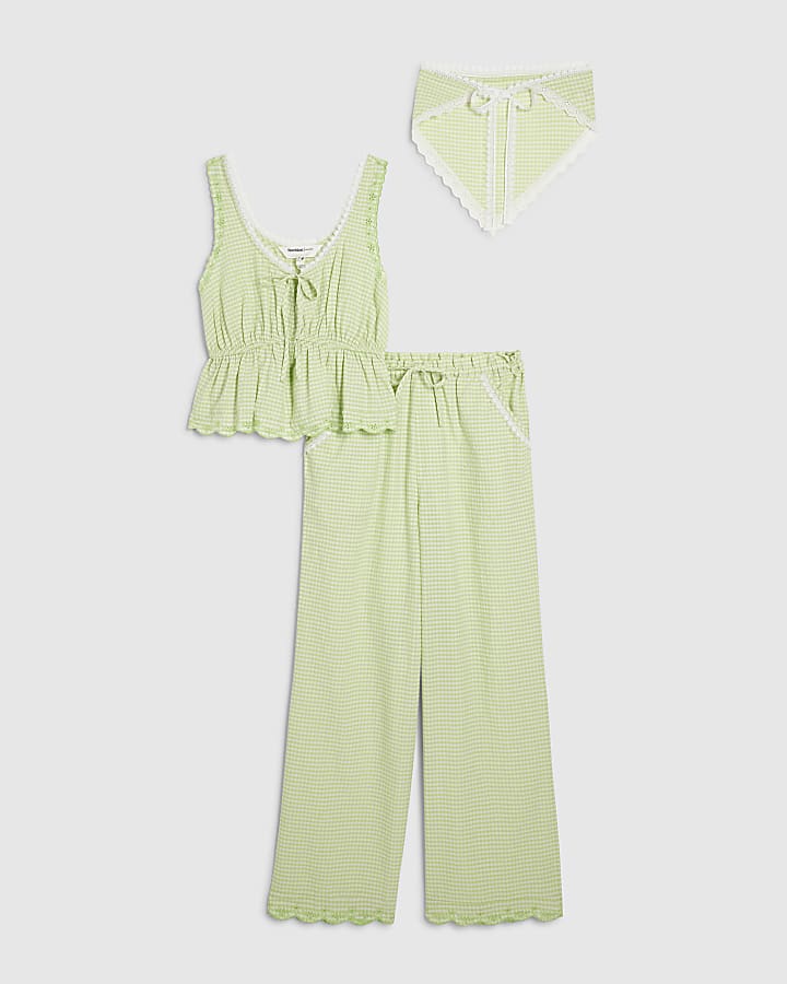 Green Gingham Loungewear Trousers Set