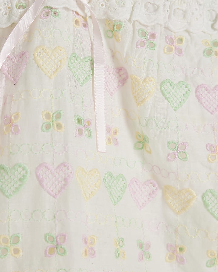 White Heart Embroidered Pyjama Set