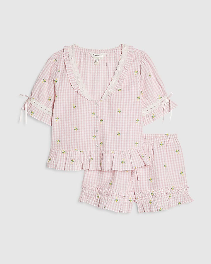 Pink Gingham Daisy Print Set