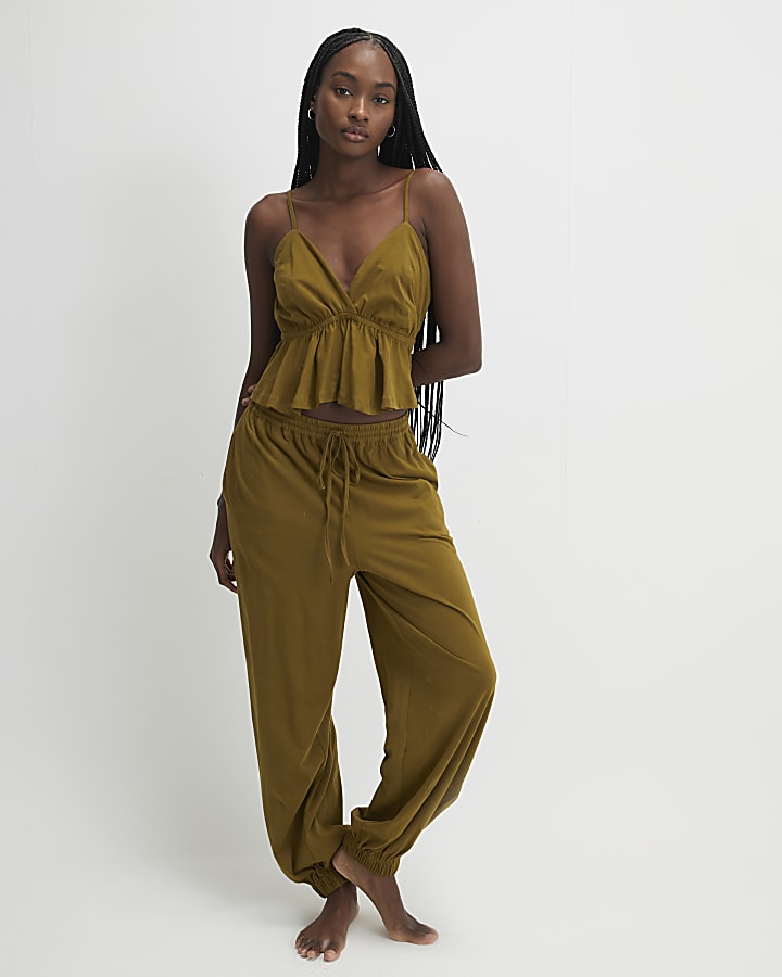 Khaki Balloon Trouser and Cami Loungewear Set