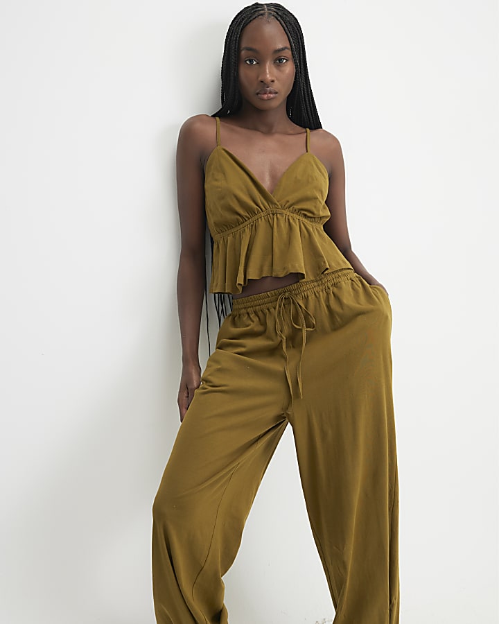 Khaki Balloon Trouser and Cami Loungewear Set