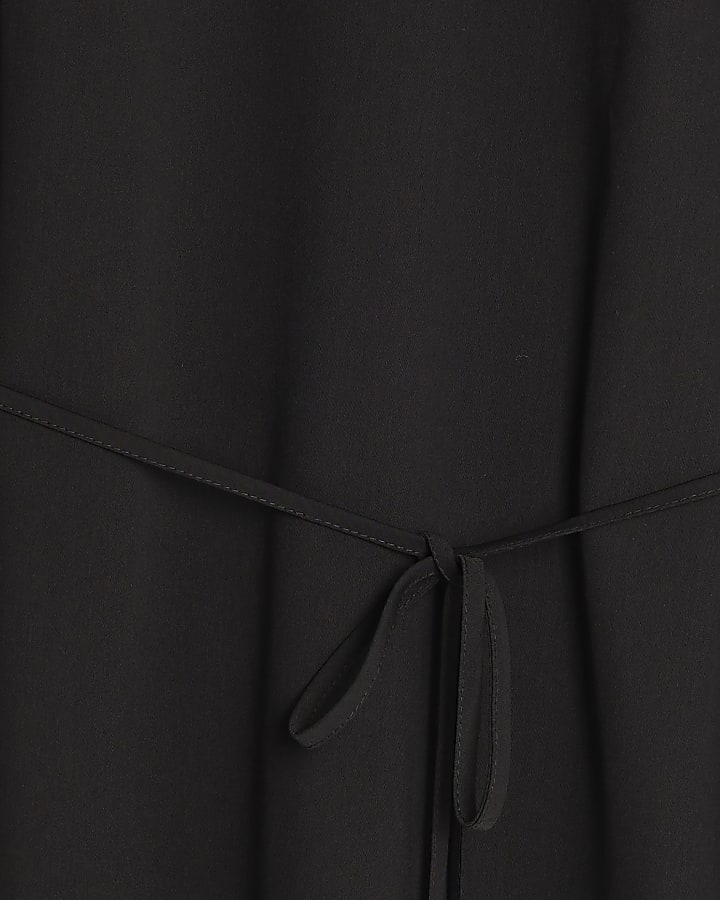 Black Long Sleeve Tie Waist Mini Dress