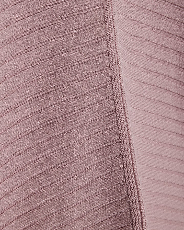 Pink Knit High Neck Ribbed Jumper
