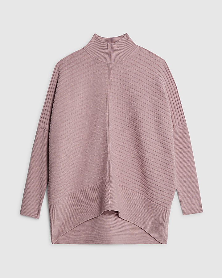 Pink Knit High Neck Ribbed Jumper