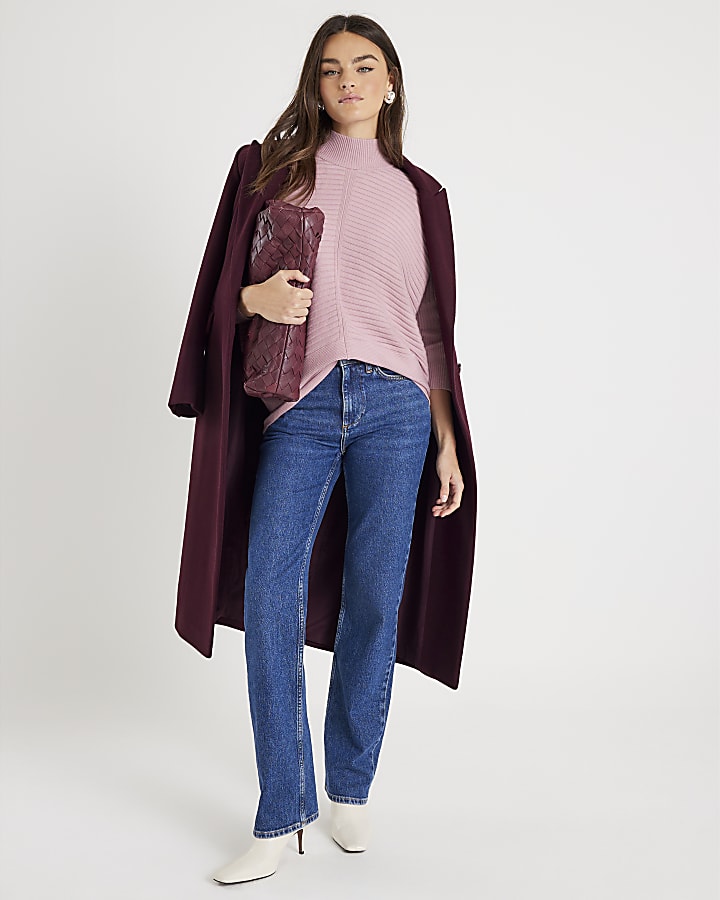 Pink Knit High Neck Ribbed Jumper