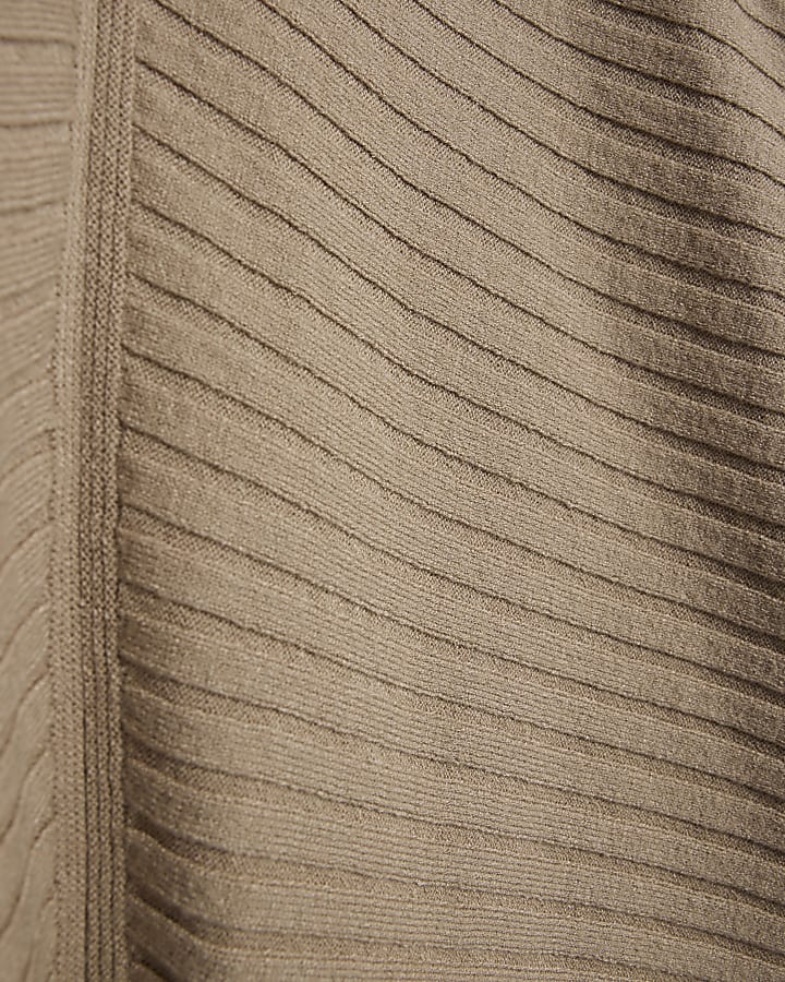 Beige Knit High Neck Ribbed Jumper